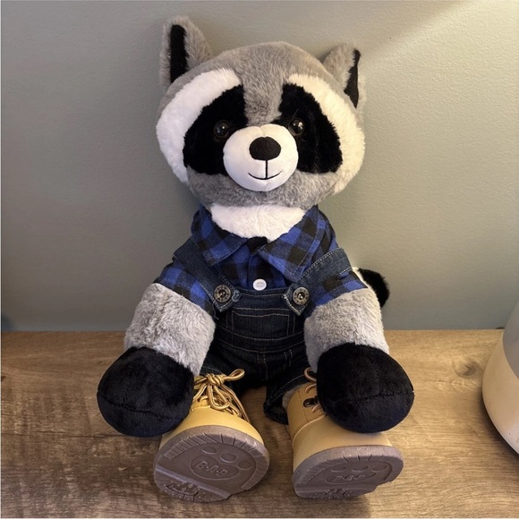 Build A Bear Gray And Black Racoon Plush With Lumberjack Outfit - Picture 1 of 7